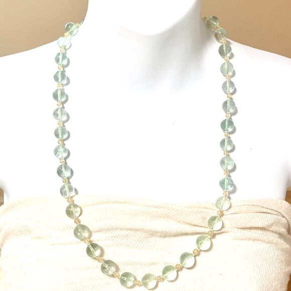 Genuine Green Fluorite & Golden Rutilated Quartz Gemstone Beaded Necklace - Picture 3 of 11